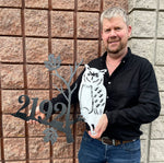 Owl House Number Sign | Customizable House Number | Snowy Owl Metal Art | Metal Sign