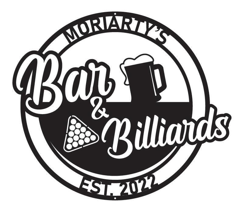 Bar and BiIliards Circular Metal Sign Wall Art Décor - Made In Canada