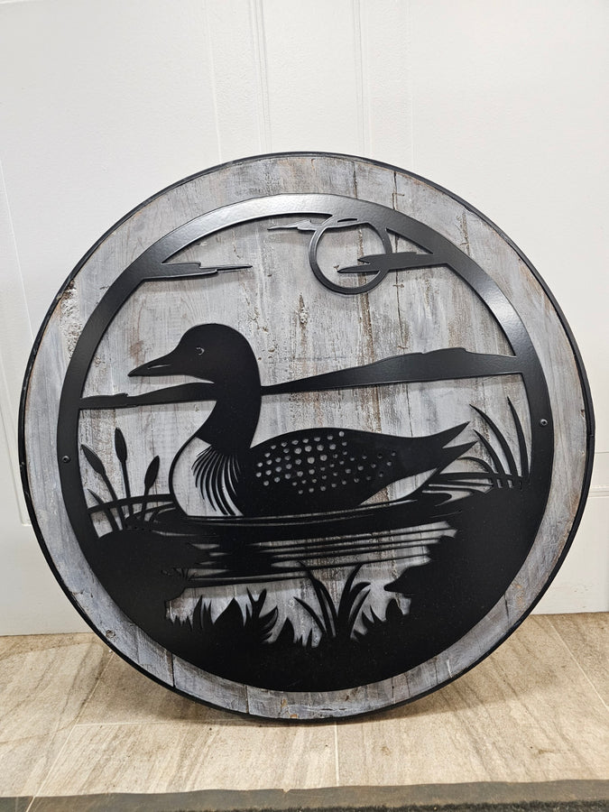 Loon in Lake Scene Metal Wall Art - Hand Crafted Home Décor Welcome Sign