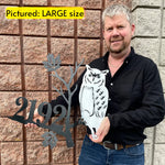 Owl House Number Sign | Customizable House Number | Snowy Owl Metal Art | Metal Sign