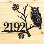 Owl House Number Sign | Customizable House Number | Snowy Owl Metal Art | Metal Sign
