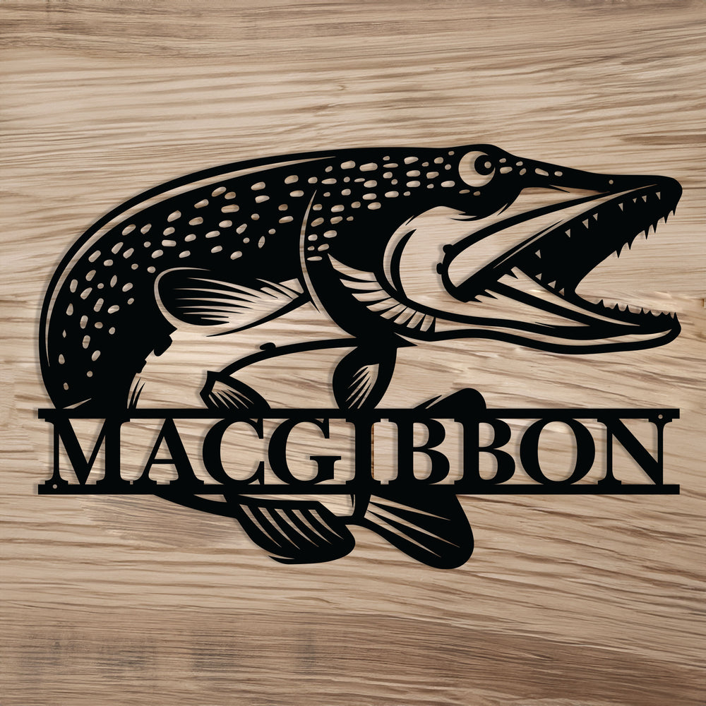 Personalized Northern Pike Fish Sign / Metal Wall Art Decor / Monogram Name Fishing Sign / Home Decor / Personalized Outdoor Decor