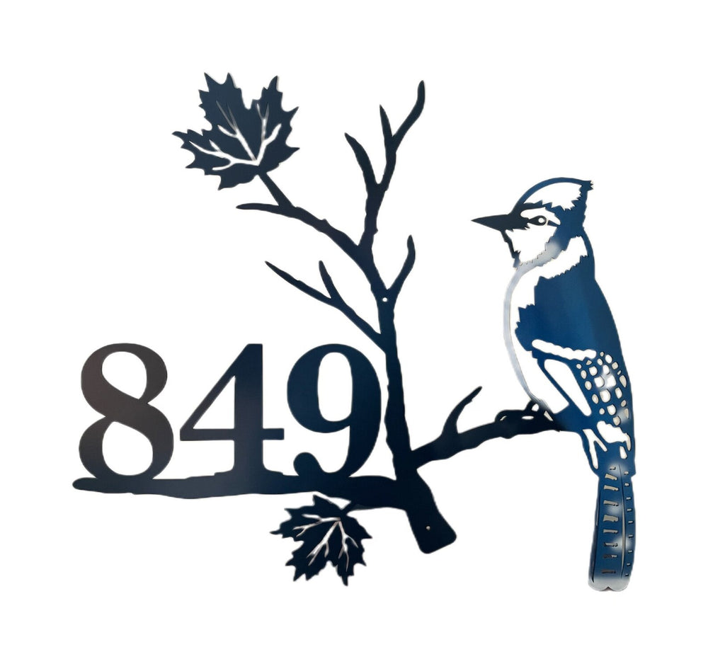 Blue Jay Metal House Sign | Customizable House Number Sign | Metal Bird Artwork | Welded Blue Jay