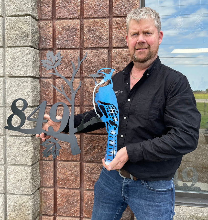 Blue Jay Metal House Sign | Customizable House Number Sign | Metal Bird Artwork | Welded Blue Jay