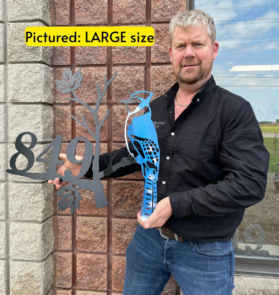 Blue Jay Metal House Sign | Customizable House Number Sign | Metal Bird Artwork | Welded Blue Jay