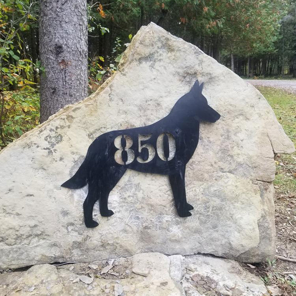 Personalized Dog Silhouette House Number Plaque - Custom Address Sign