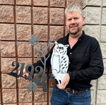 Owl House Number Sign | Customizable House Number | Snowy Owl Metal Art | Metal Sign