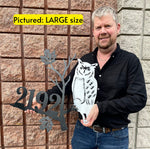 Owl House Number Sign | Customizable House Number | Snowy Owl Metal Art | Metal Sign