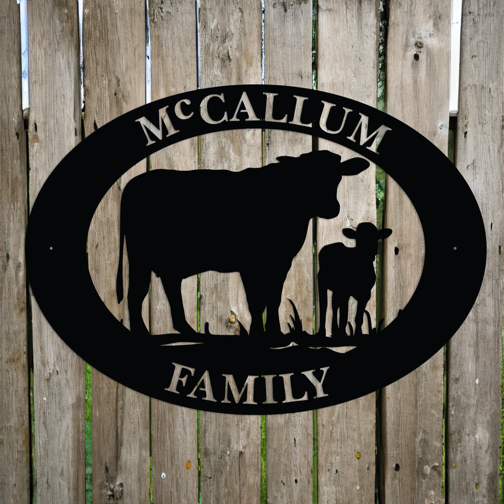 Cow Oval Farm Sign | Custom Cattle Metal Ranch Name Sign Wall Art | Dairy Farm Sign