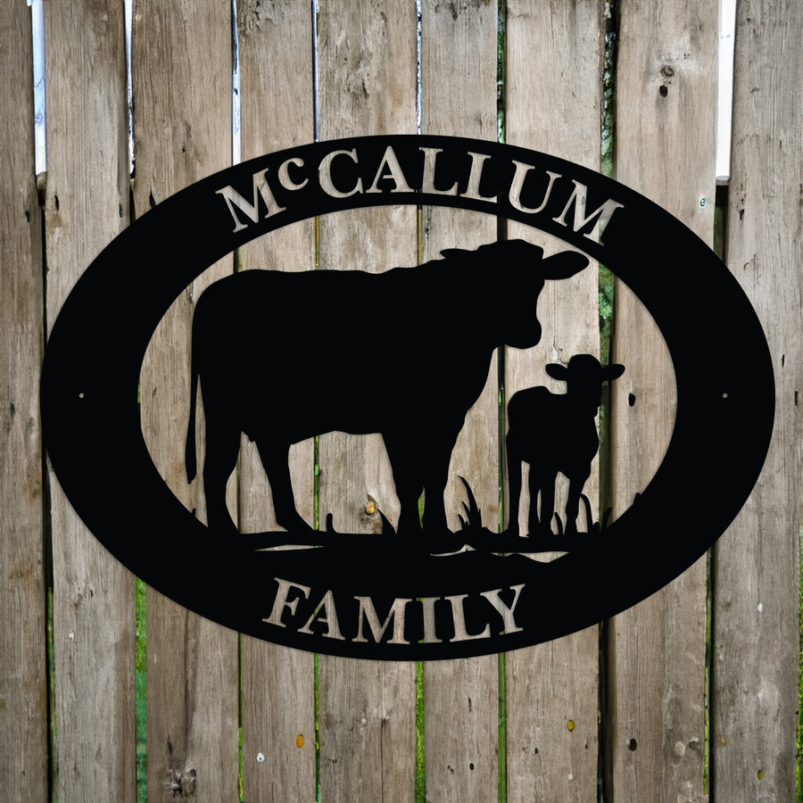 Cow Oval Farm Sign | Custom Cattle Metal Ranch Name Sign Wall Art | Dairy Farm Sign