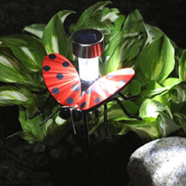 Metal Art Flying Lady Bugs Solar Light On A Garden Stake