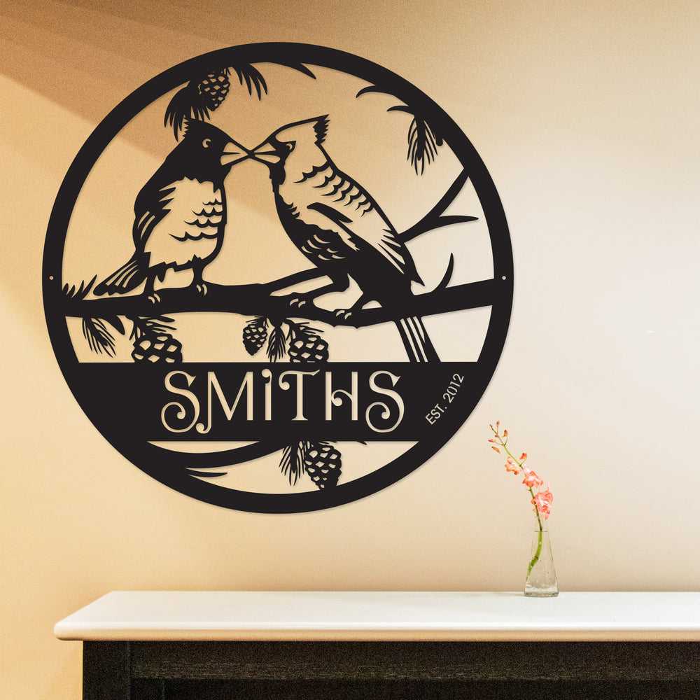 Personalized Kissing Cardinals - Wedding Gift Monogram Sign - Home Décor