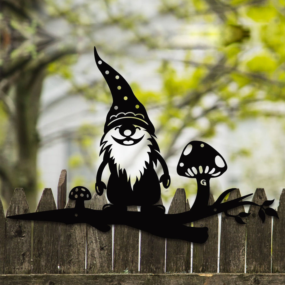 Gnome on Branch Smiley G - Metal Gnomes Collection