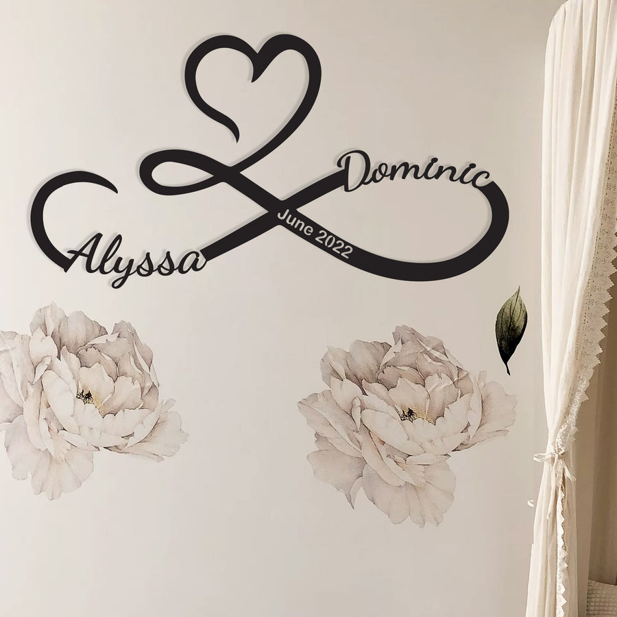 Infinity Symbol with heart metal sign, Personalized wedding gift idea