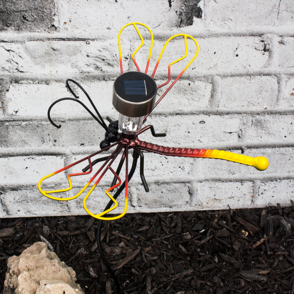 Dragonfly On Garden Stake with Solar Light For Home Decor Metal  Yard Art