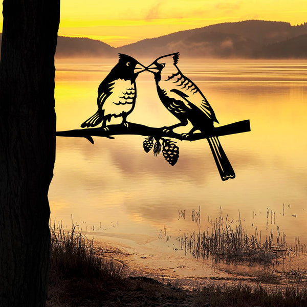 Metal Bird Kissing Cardinal Outdoor Decor | Practical Art