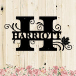 Personalized Split Letter H Monogram with Maple Leaf -  Family Name Metal Wall Art