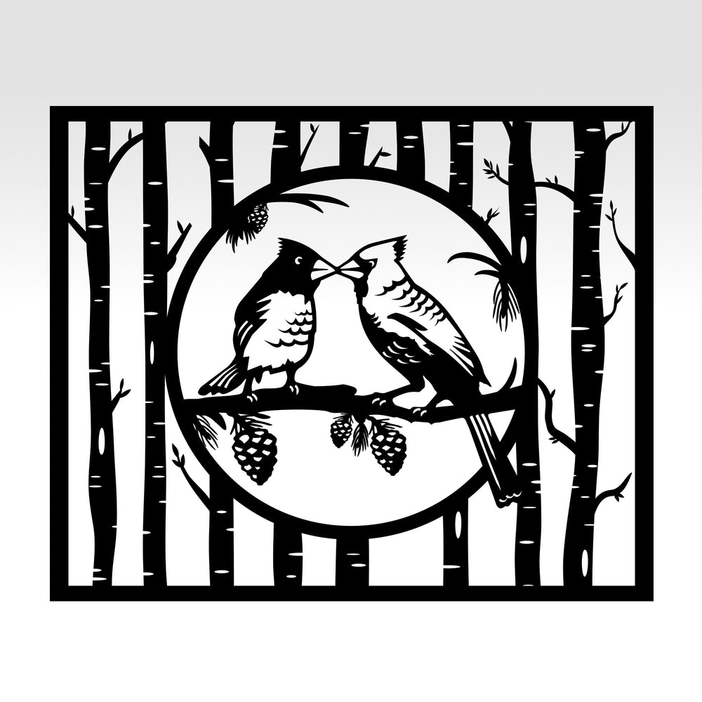 Decorative Cardinal Birch Tree Metal Panel | Outdoor Privacy Screen & Yard Art | Practical Art