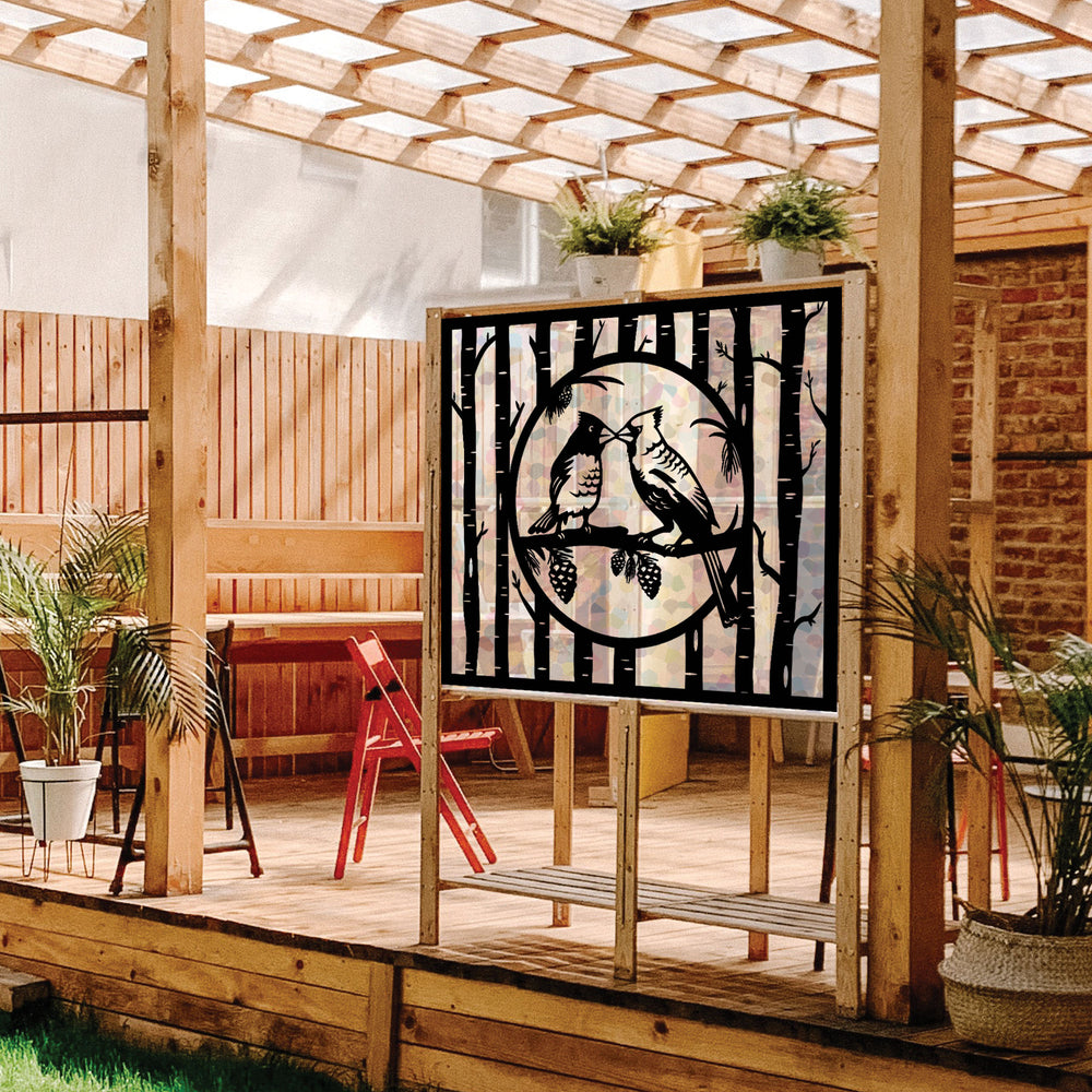 Decorative Cardinal Birch Tree Metal Panel | Outdoor Privacy Screen & Yard Art | Practical Art