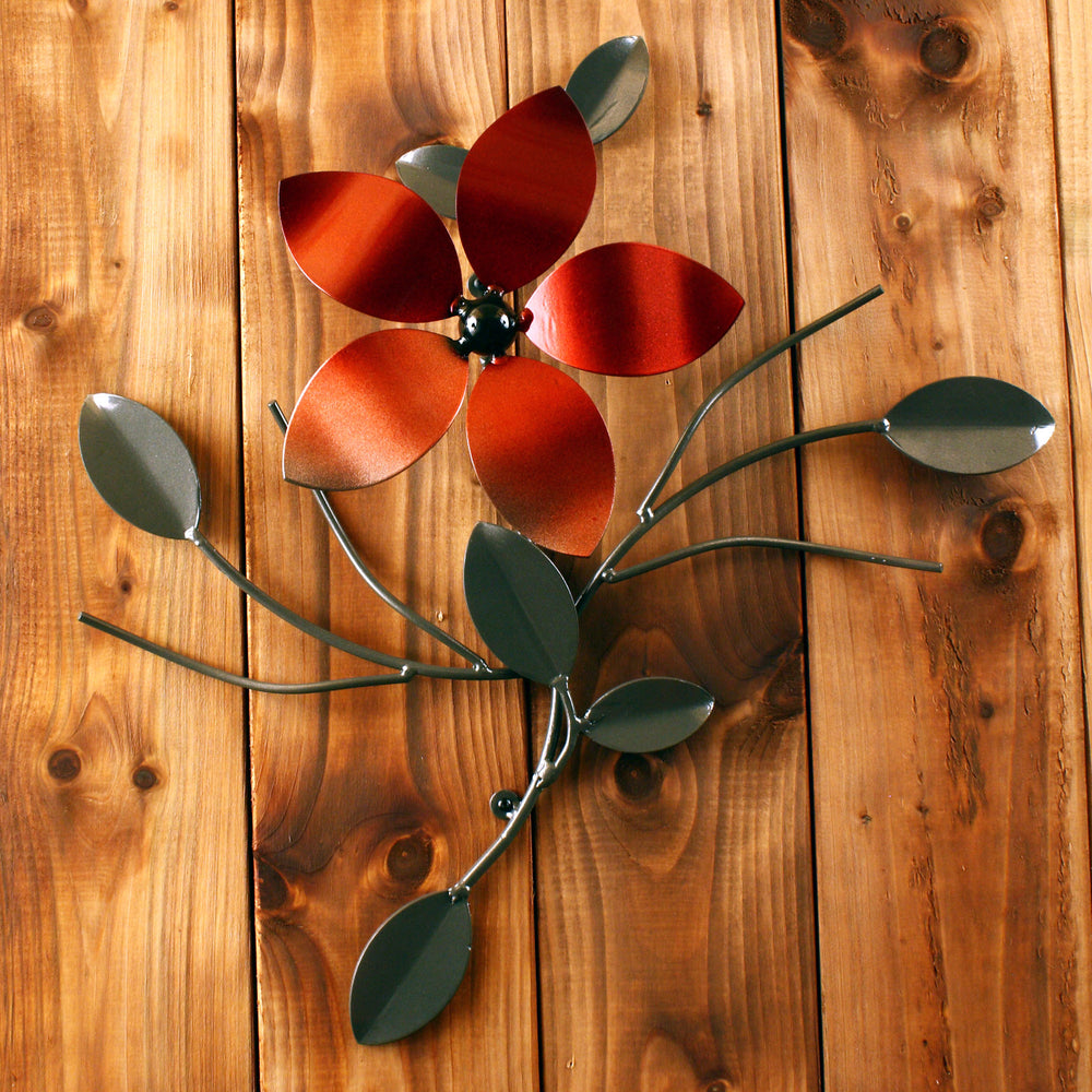 Metal Flower Art On A Single Vine | Wall Décor