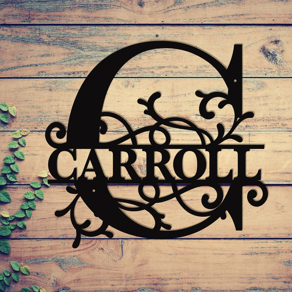 "C" Personalized Split Letter Monogram - Family Name Metal Wall Art