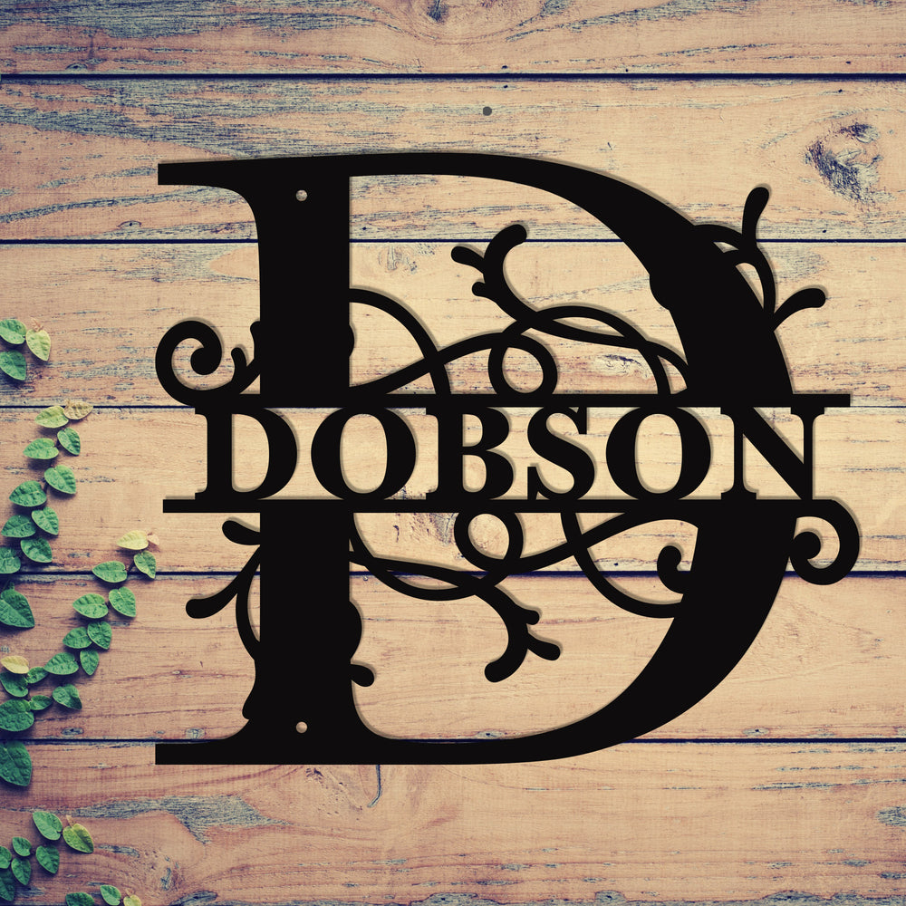 "D" Personalized Split Letter Monogram - Family Name Metal Wall Art