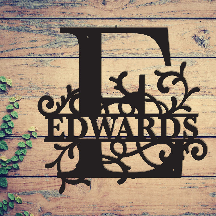 "E" Personalized Split Letter Monogram - Family Name Metal Wall Art