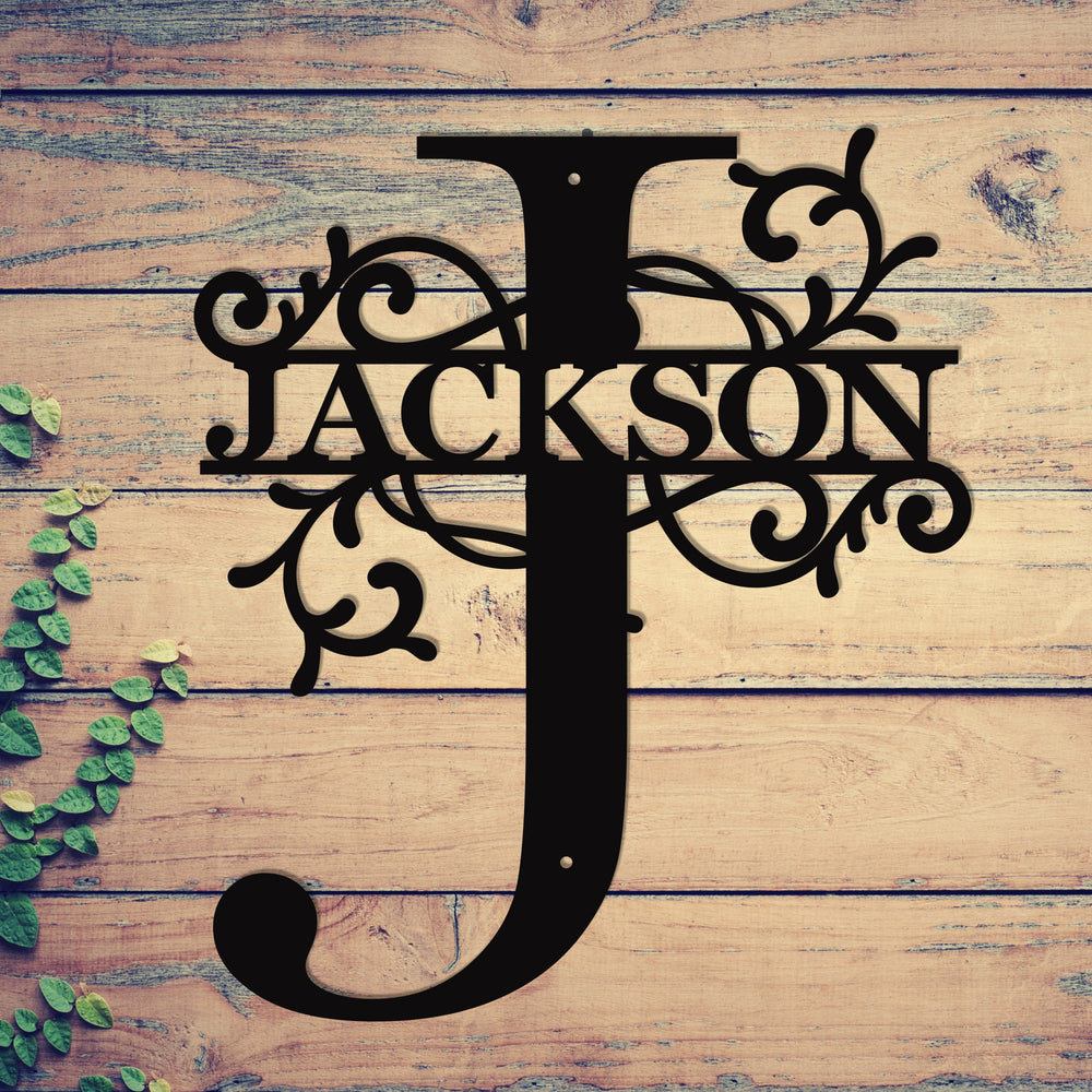 "J" Personalized Split Letter Monogram - Family Name Metal Wall Art