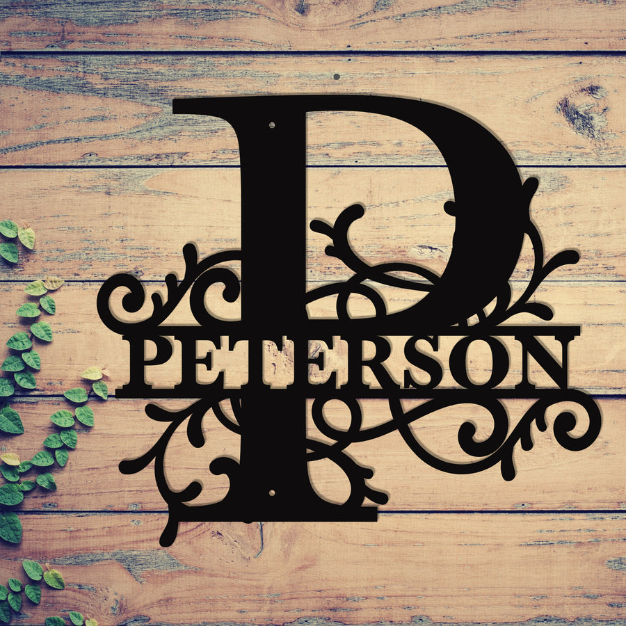 "P" Personalized Split Letter Monogram - Family Name Metal Wall Art