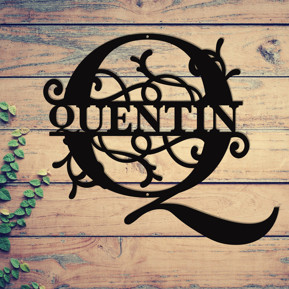 "Q" Personalized Split Letter Monogram - Family Name Metal Wall Art