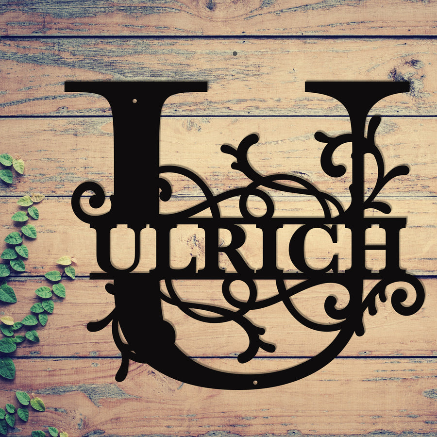 "U" Personalized Split Letter Monogram - Family Name Metal Wall Art