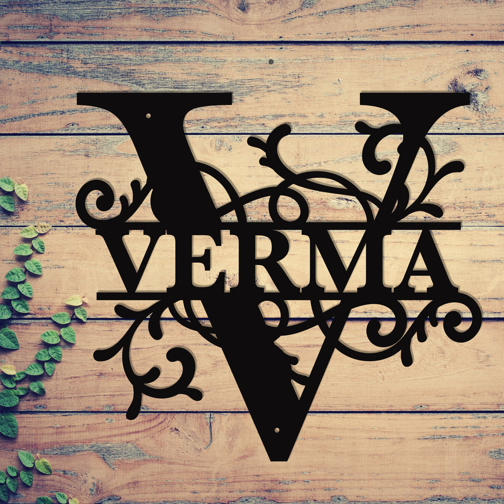 "V" Personalized Split Letter Monogram - Family Name Metal Wall Art