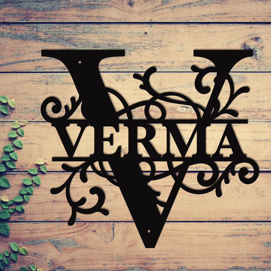 "V" Personalized Split Letter Monogram - Family Name Metal Wall Art