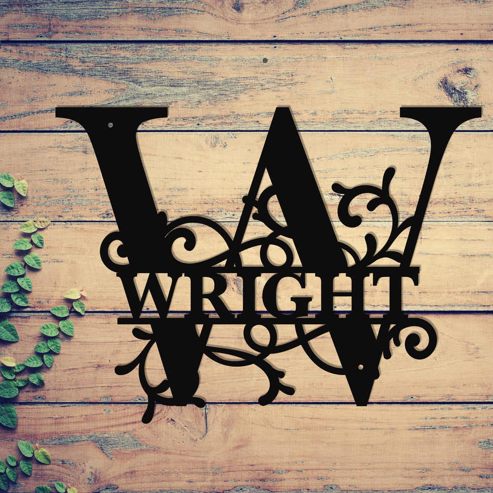 "W" Personalized Split Letter Monogram - Family Name Metal Wall Art