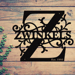 "Z" Personalized Split Letter Monogram - Family Name Metal Wall Art