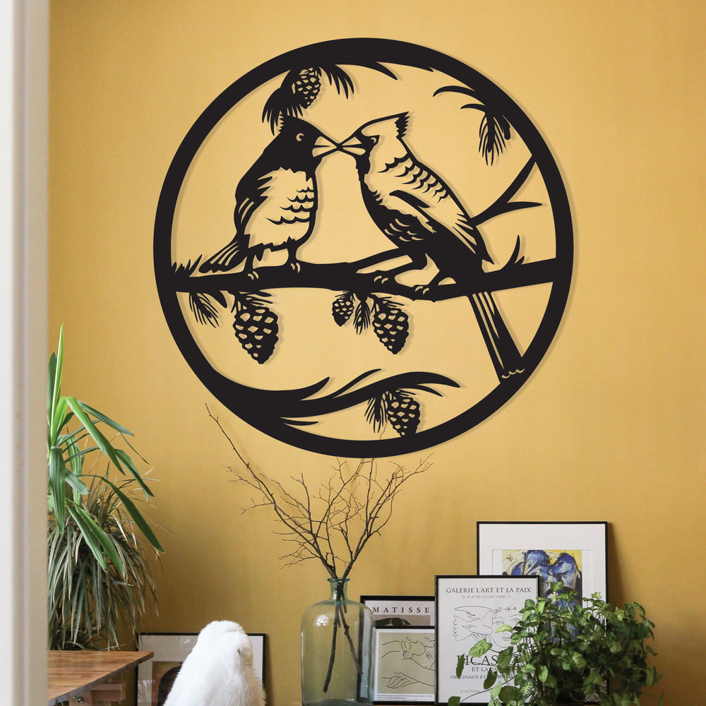 Kissing Cardinals Wall Art, Metal Home Décor,