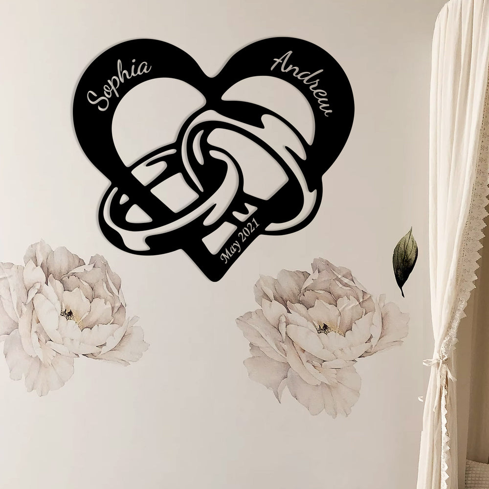 Metal Heart and Rings Sign | Metal Wedding Gifts, Two Rings in a heart, Classic Home Signs Metal Wall Art