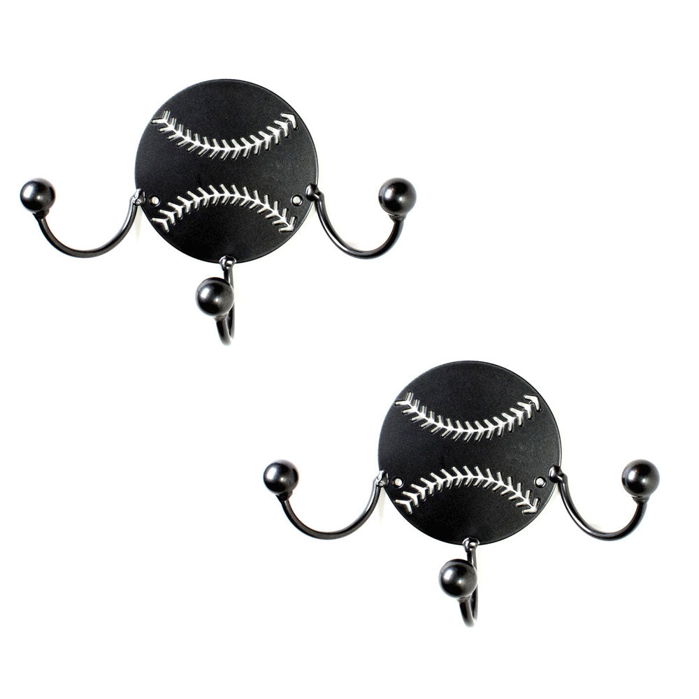 Baseball Metal Wall Art Hooks. Set of 2 Award Displays: Metal Art Baseball Player Gift For Ball Coach. Wall Mounted Holders For Coats, Bags+