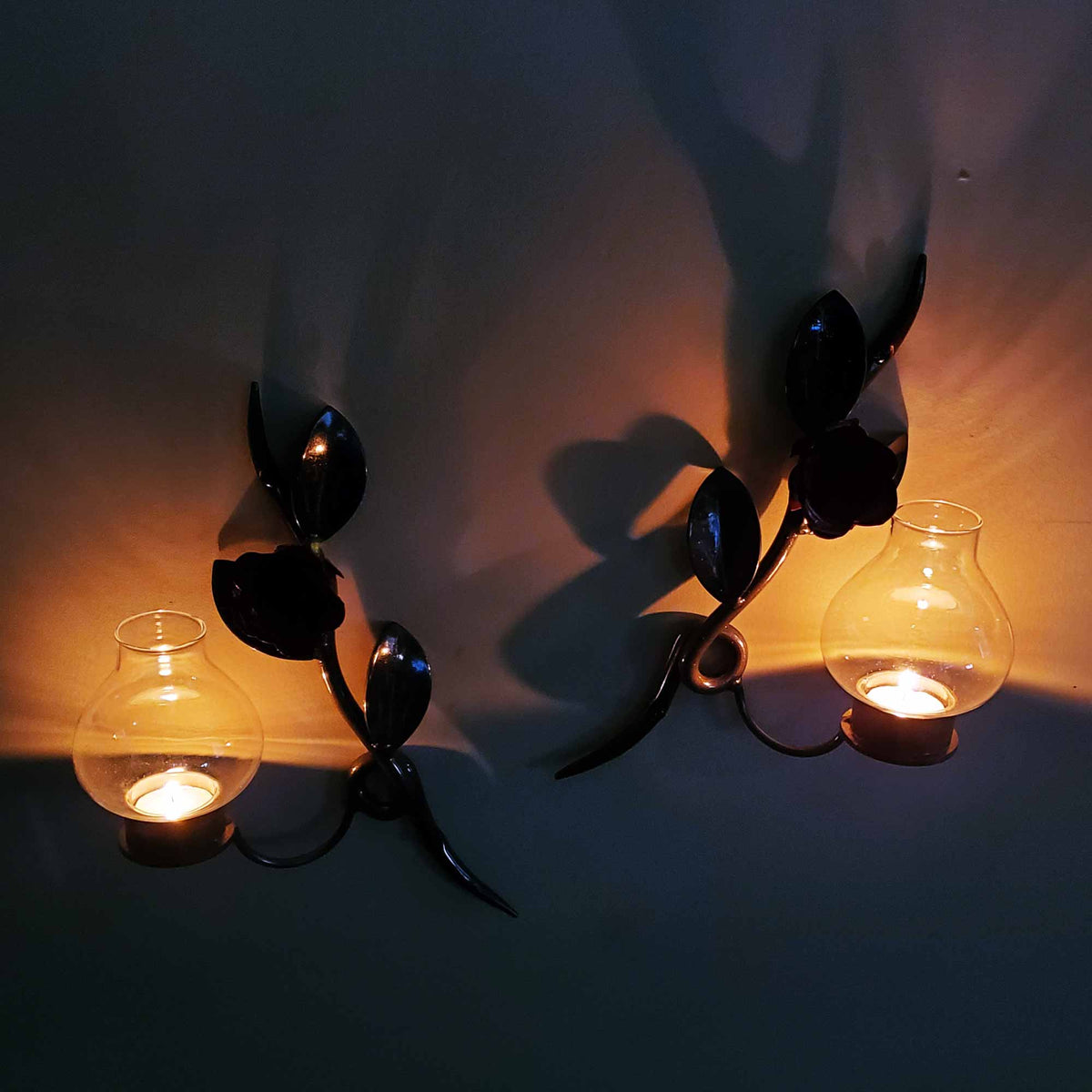 Red Rose Metal Wall Art Candle Holders Set of 2 PracticalArt