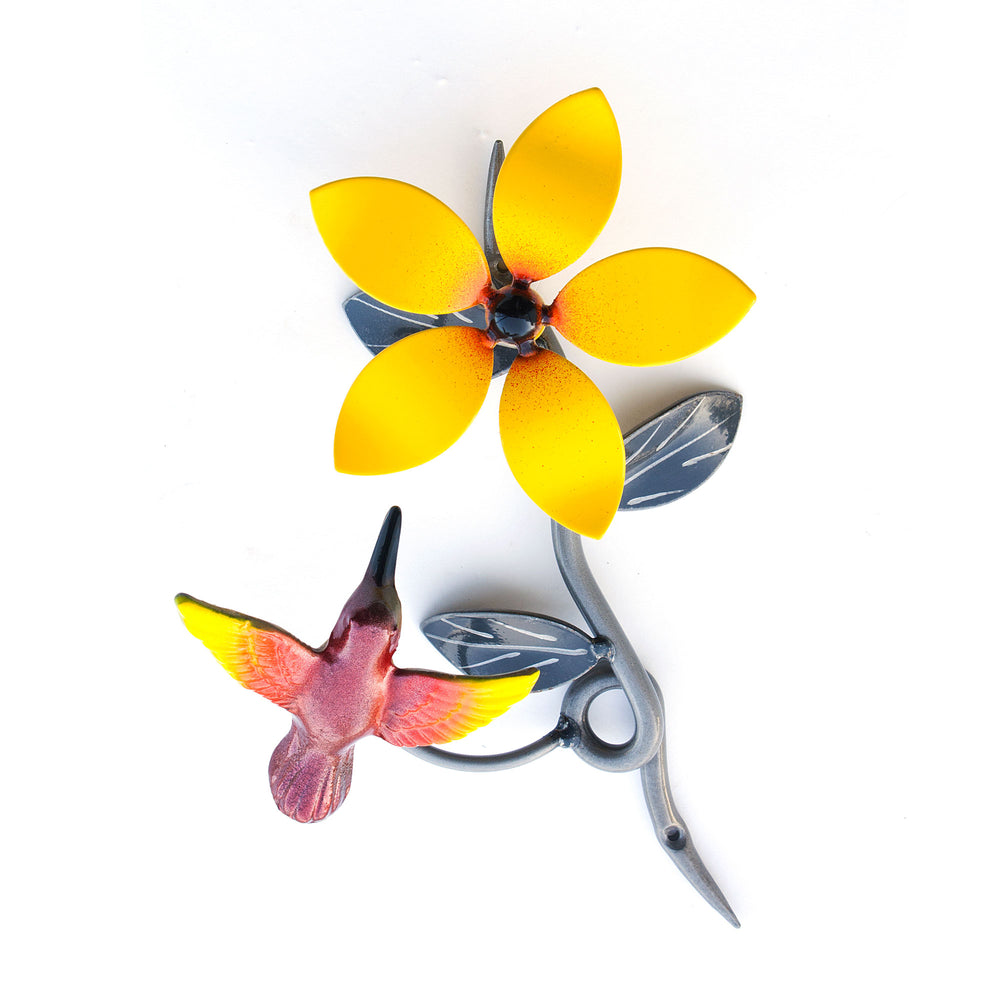 Wall Mounted Metal Flower And Hummingbird Without Solar Lights