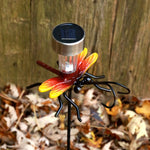 Outdoor Decor LED Light Dragonfly + Garden Art: Stake + Solar Light Metal Insect Yard Art For Birthday Present, Housewarming & Holiday Gifts