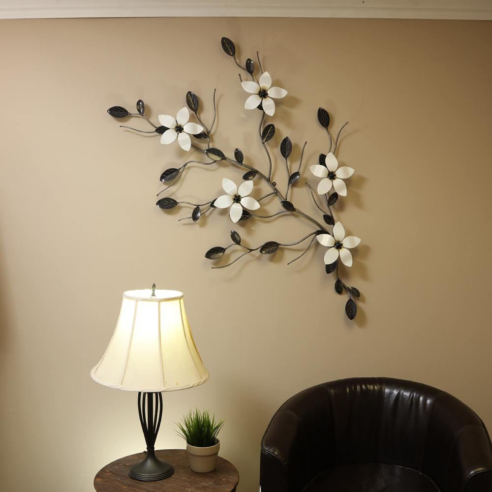 Large Five Flower Vine Metal Wall Art Home Decor - with Interchangeable Flowers