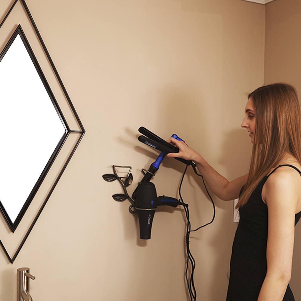 Hair Straightener/Flat Iron, Curling Iron & Hair Dryer Holder: Metal Wall Art Hair Appliance Holder, Bathrooms, Beauty Salons, Spas. Etc.!