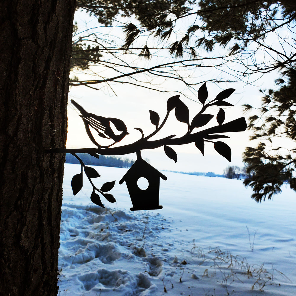 Sparrow Metal Bird With House Outdoor Décor | Practical Art