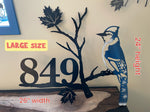 Blue Jay Metal House Sign | Customizable House Number Sign | Metal Bird Artwork