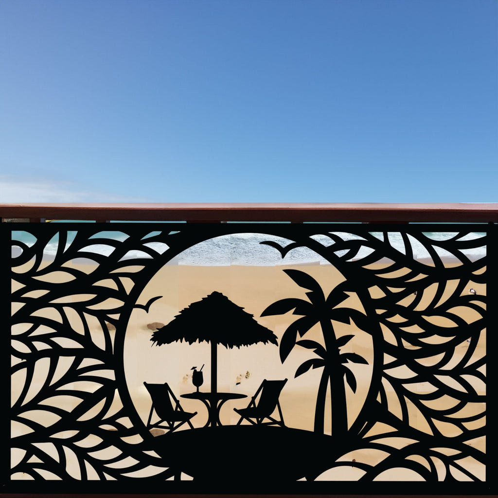 Beach Scene Metal Privacy Screen – Decorative Outdoor Privacy Panel ...