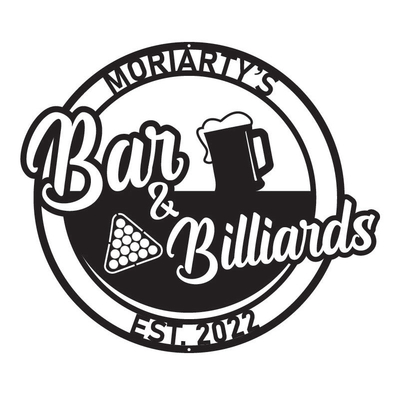 Bar and BiIliards Circular Metal  Sign Wall Art Décor - Made In Canada