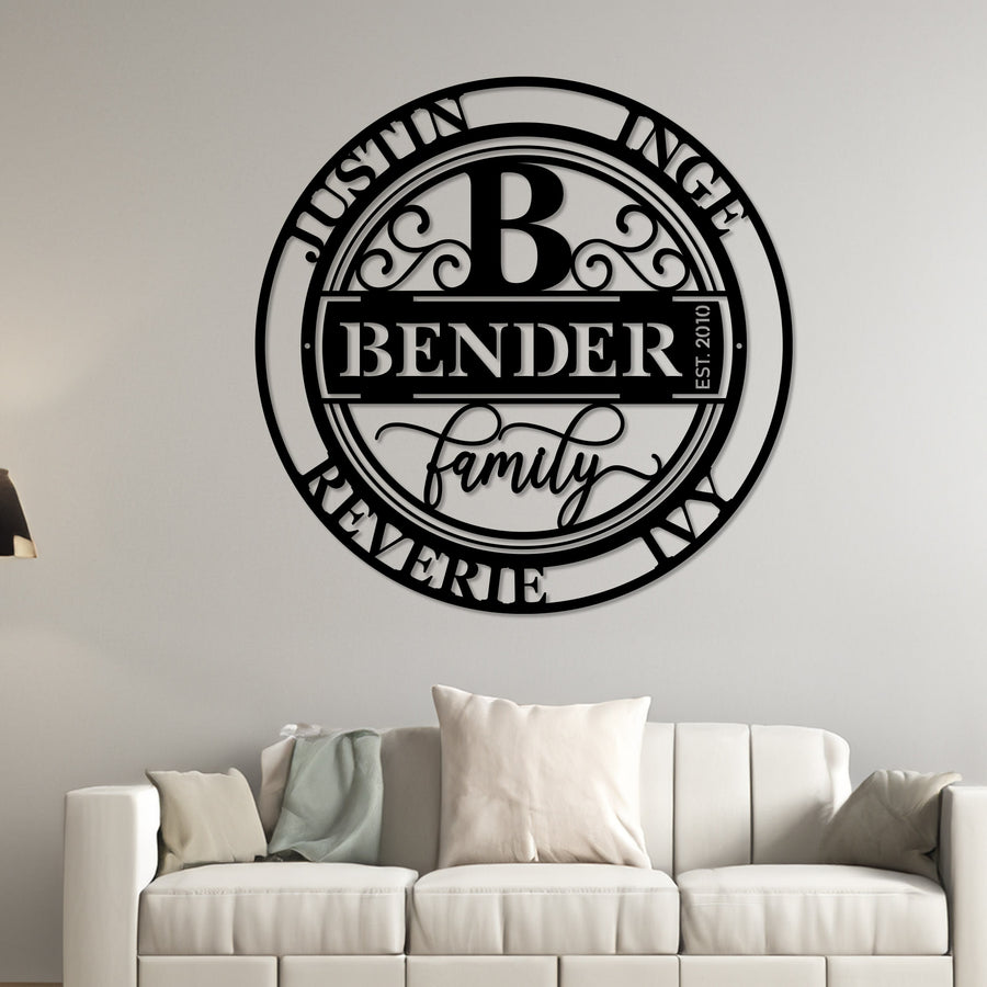 Personalized Circular Monogram Family Name Sign Wall Art Décor - Made In Canada