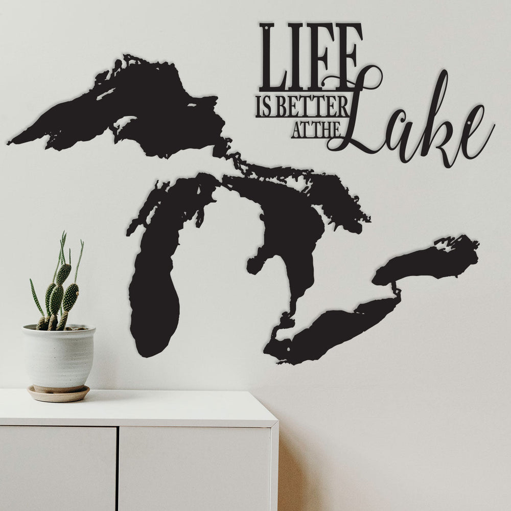 The Great Lakes & Life is better at the Lake Metal Sign | Outdoor Home Décor
