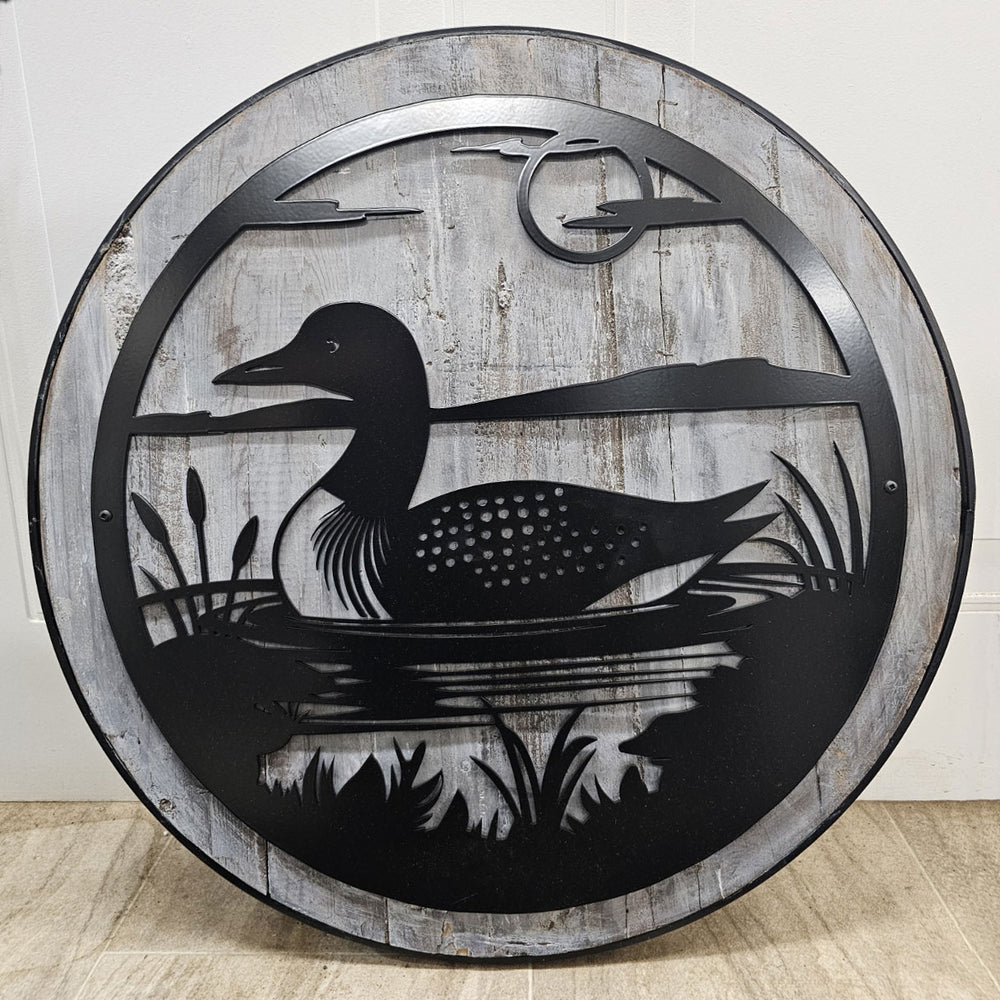 Loon in Lake Scene Metal Wall Art - Hand Crafted Home Décor Welcome Sign